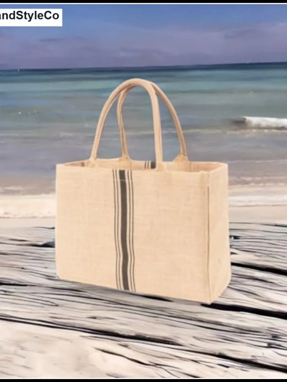 Jute Market Tote Bag Rounded Handles Reusable Grocery Beach